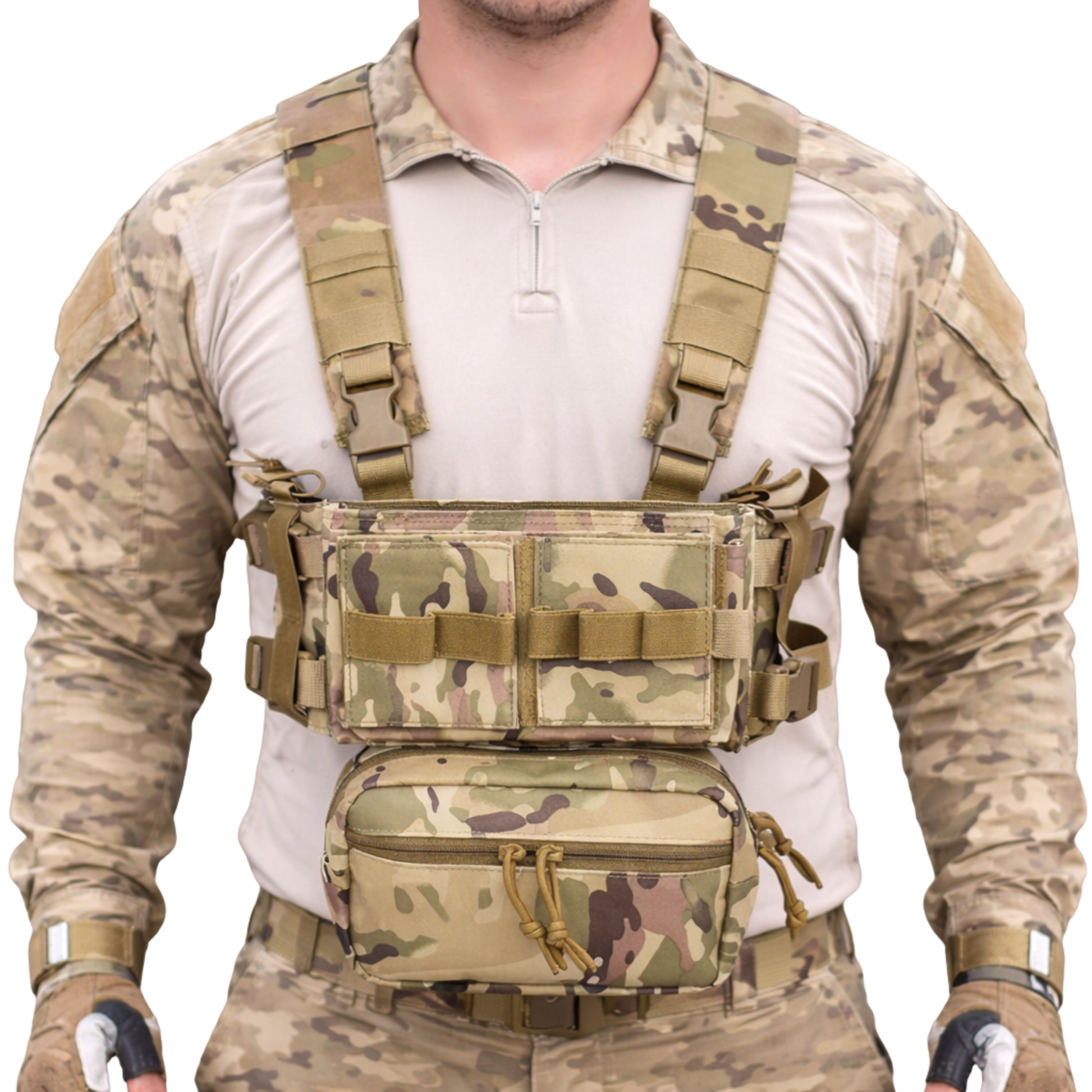 Fujin TENKU-S6 modular chest rig shown in an airsoft loadout