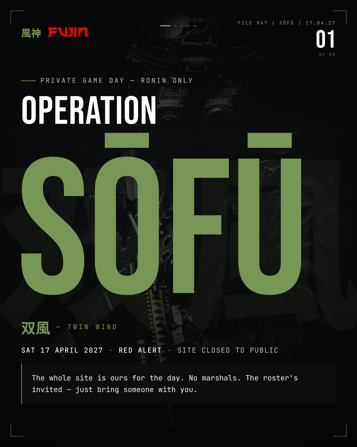 Operation Sōfū - Fujin Game Day · 17 April 2027